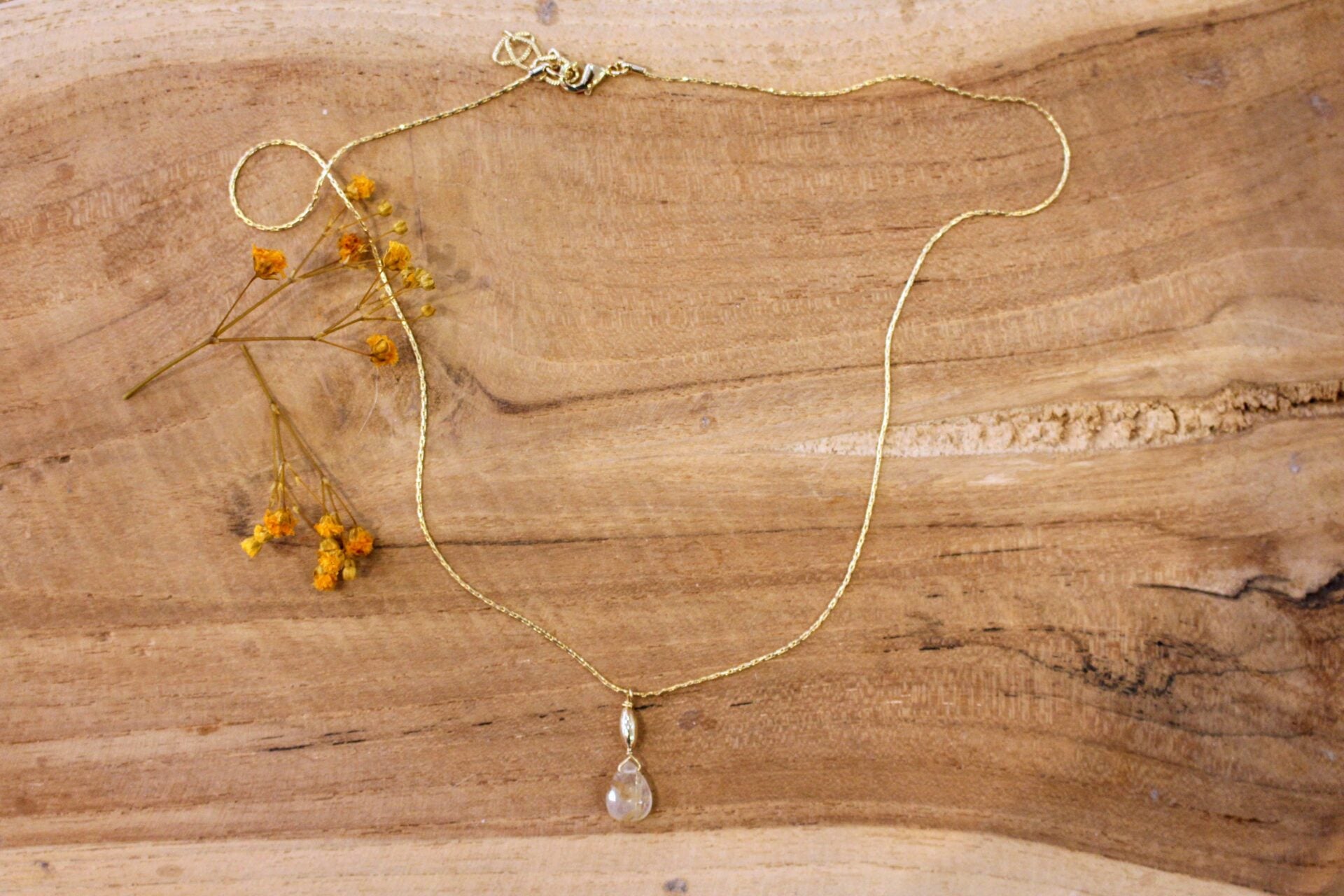 collier femme pendentif goutte pierre naturelle quartz rutile