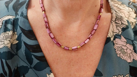 collier femme perles céramique rose idée cadeau bijou artisanal