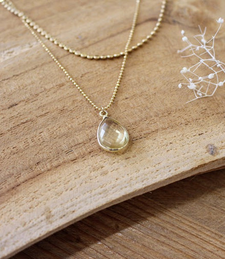 collier doré inspiration double rang pendentif citrine