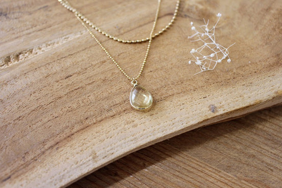 collier doré inspiration double rang pendentif citrine