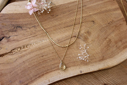 collier doré inspiration double rang pendentif citrine