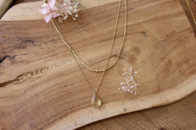 collier doré inspiration double rang pendentif citrine
