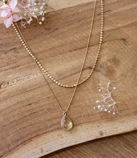 collier doré inspiration double rang pendentif citrine