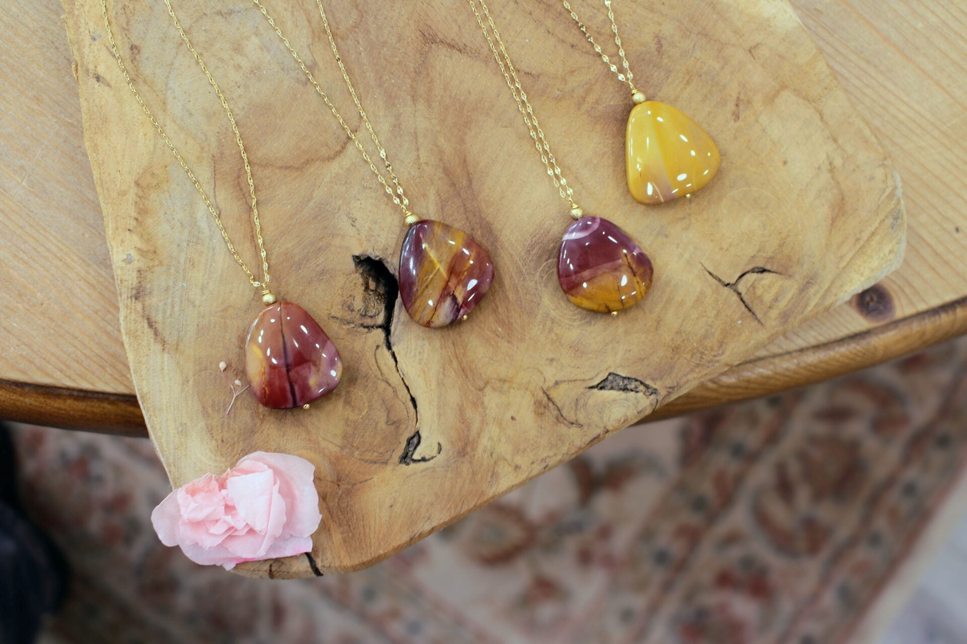 collier long chaine fine pierre jaspe mochaite couleurs automne