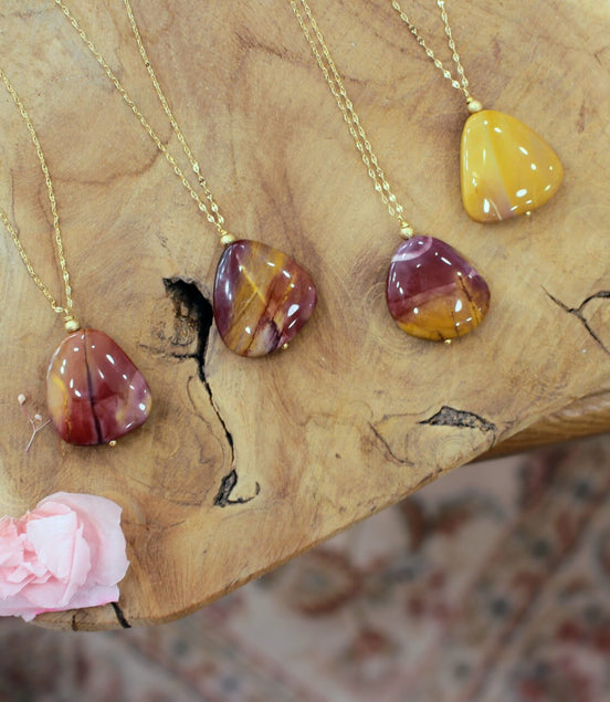 collier long chaine fine pierre jaspe mochaite couleurs automne