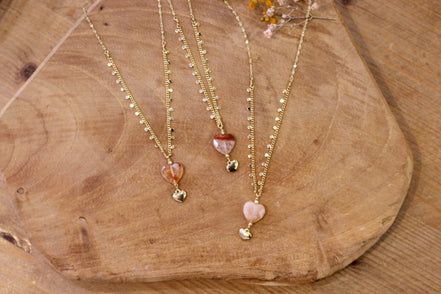 collier pendentif cœur en pierre naturelle rouge orange