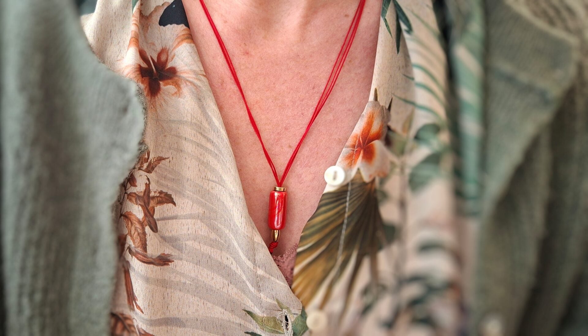 collier pendentif céramique rouge
