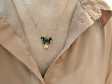 Collier PLUIE d'obsidiennes dorées.