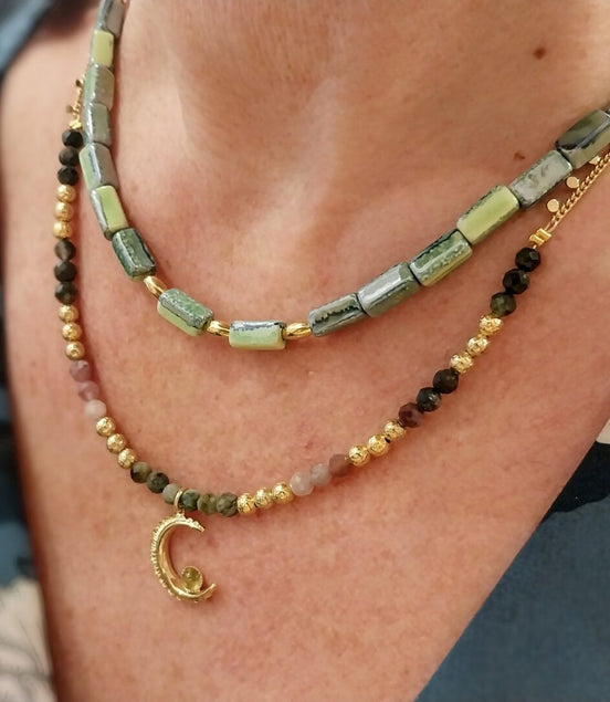 Collier ORIGINE HELLENIQUE rose et vert