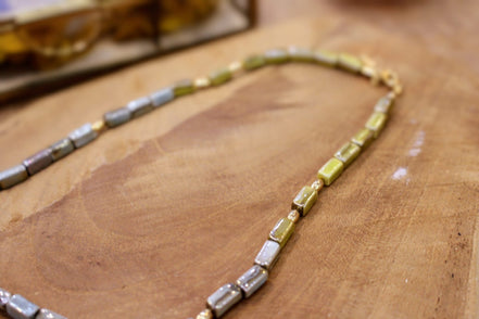 collier ras du cou céramique bleu vert olive bijou fait main