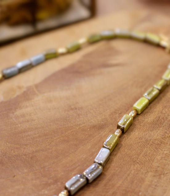 collier ras du cou céramique bleu vert olive bijou fait main