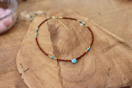 collier ras du cou jaspe rouge et amazonite idée cadeau bijou precieux