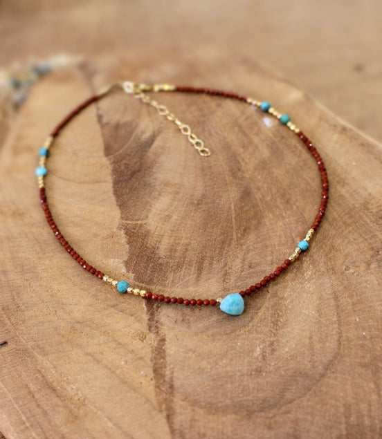 collier ras du cou jaspe rouge et amazonite idée cadeau bijou precieux