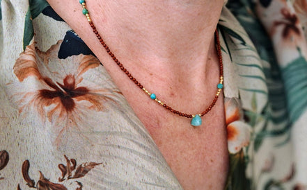 collier SUNDARA jaspe rouge et amazonite