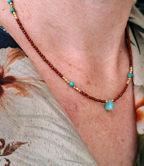 collier SUNDARA jaspe rouge et amazonite
