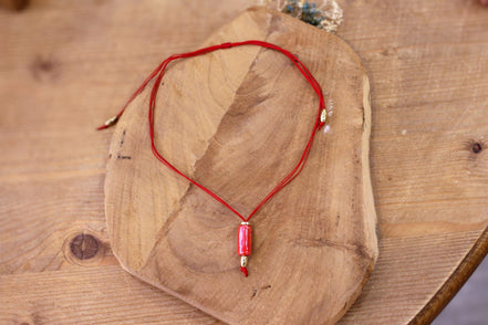 collier rouge pendentif céramique