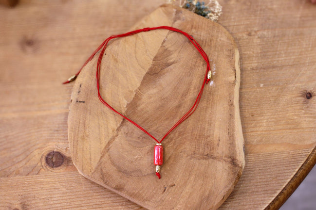 collier rouge pendentif céramique