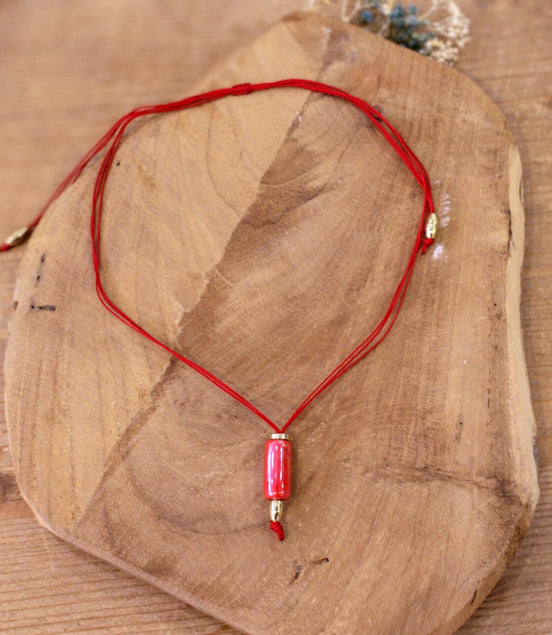 collier rouge pendentif céramique