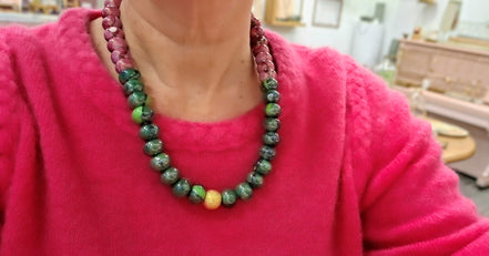 collier GAÏA SUCREE vert et rose