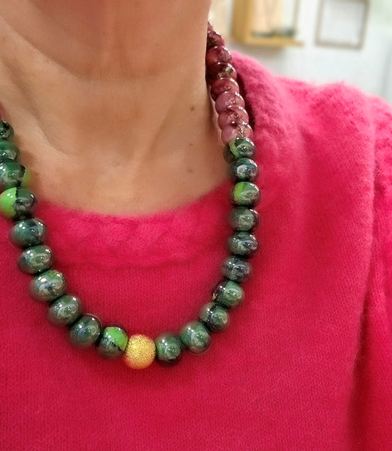 collier GAÏA SUCREE vert et rose
