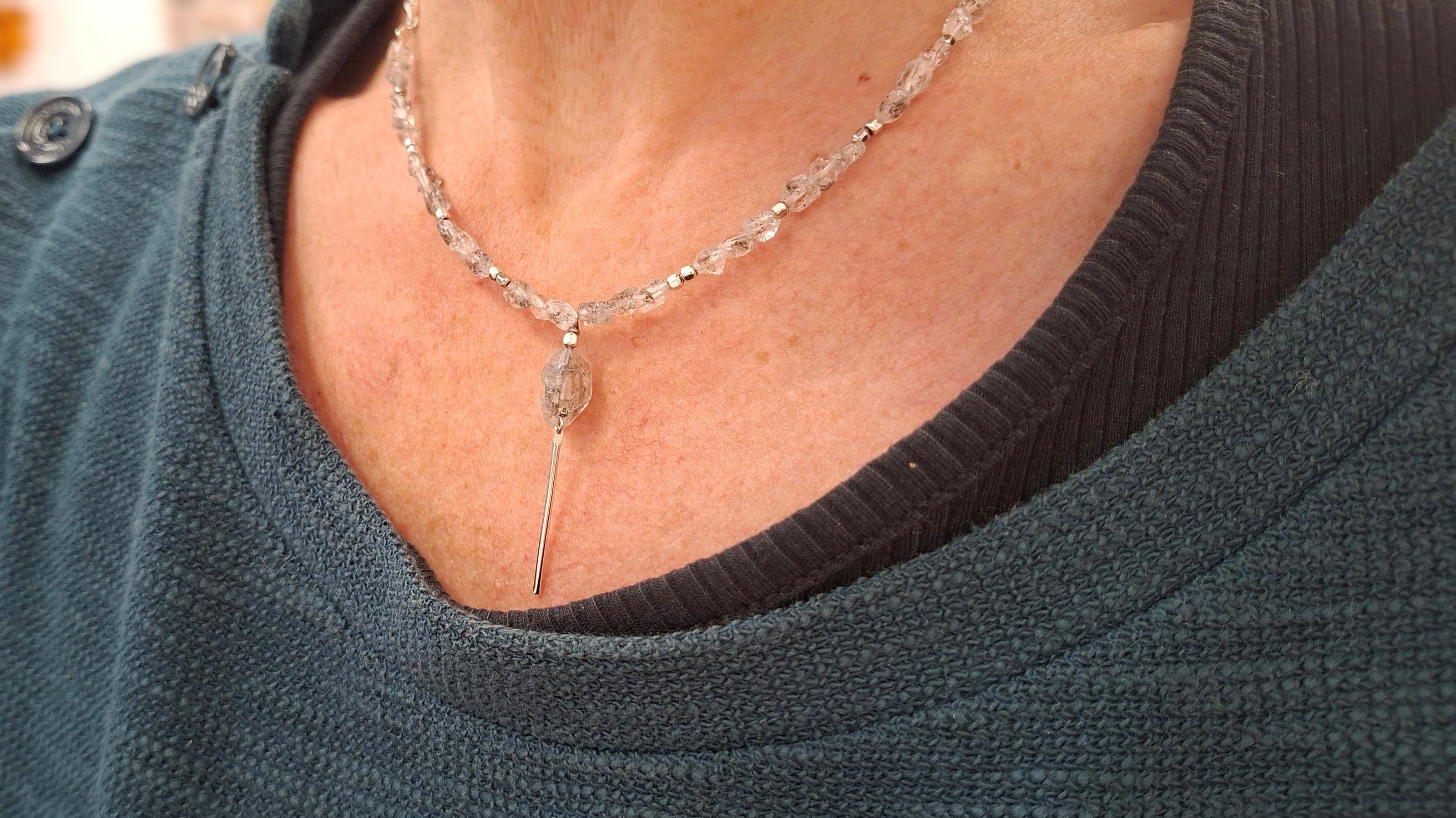 Collier NOCTIS argenté et quartz herkimer