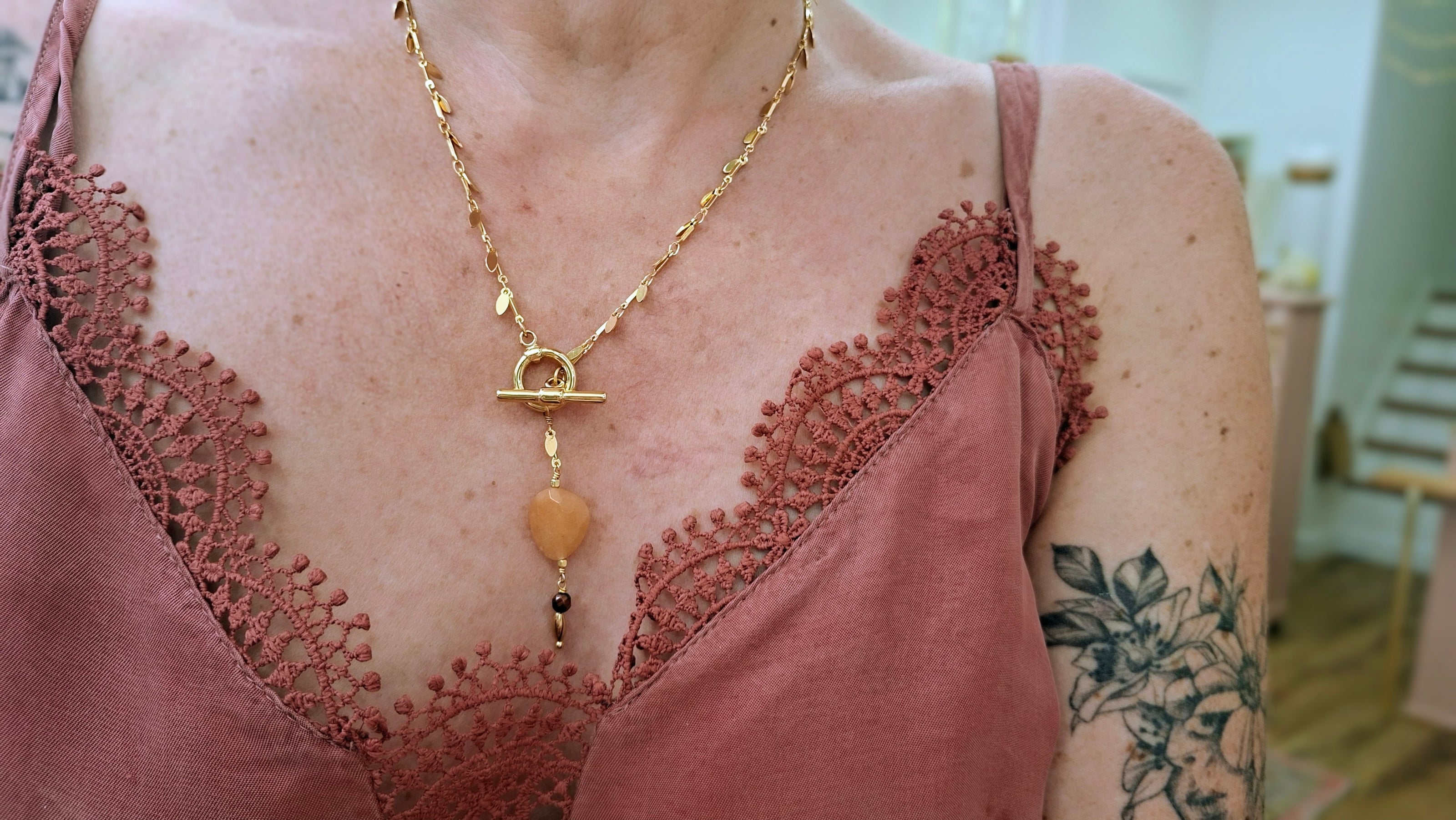 collier QUIÉTUDE cornaline- oeil de taureau