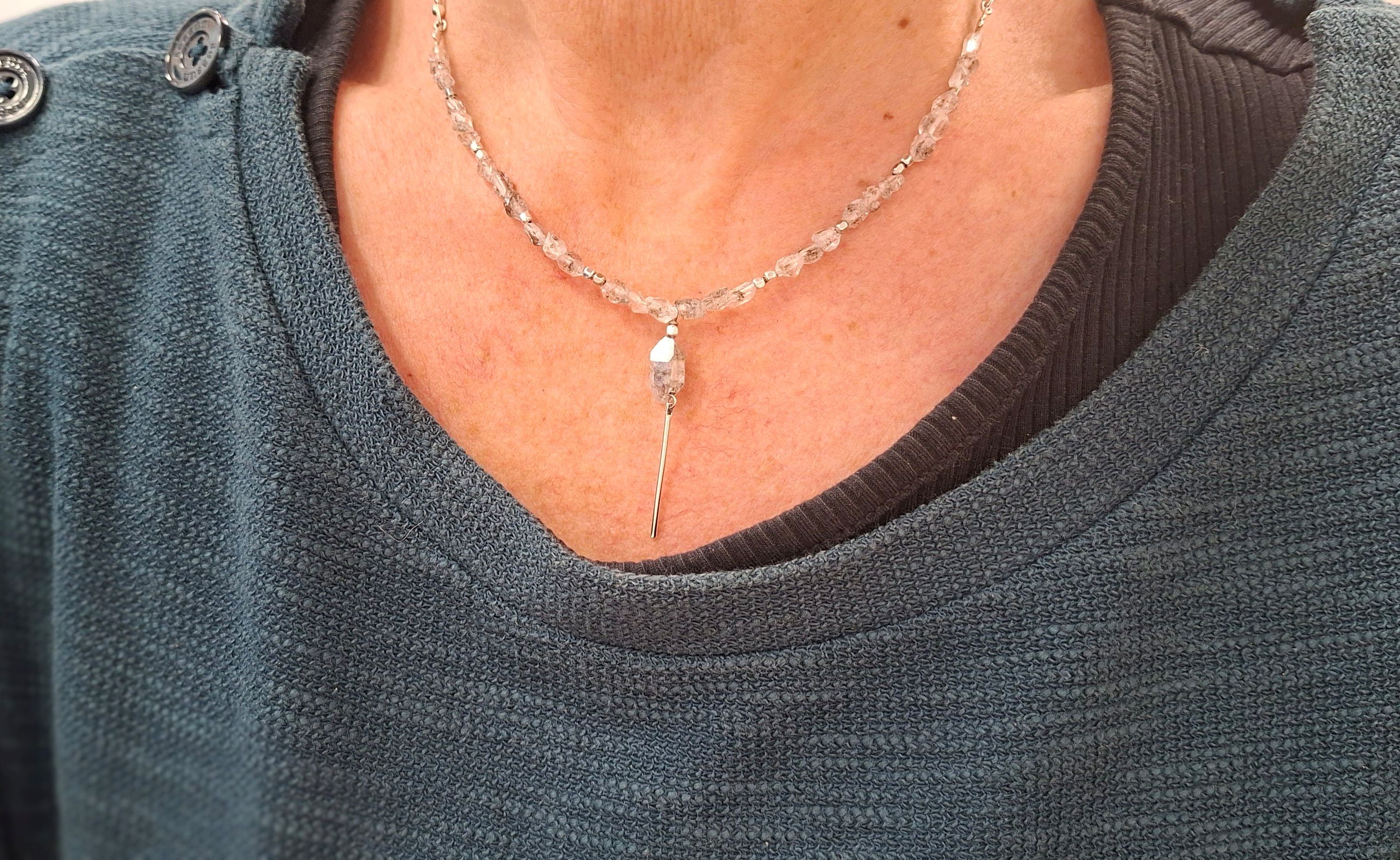 Collier NOCTIS argenté et quartz herkimer