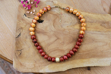 collier GAIA SUCREE orange et rouge