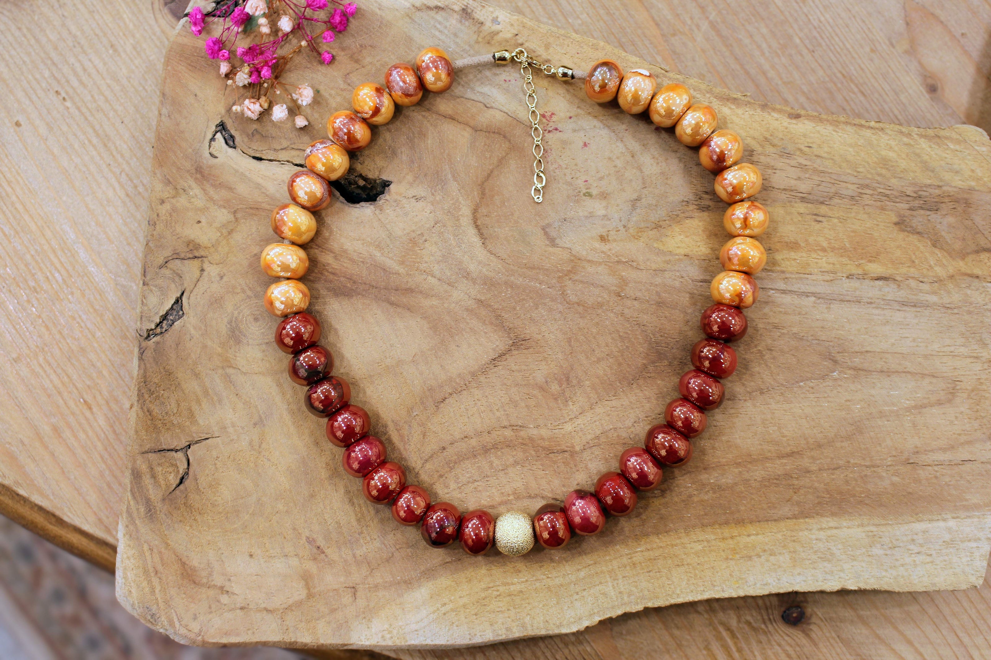 collier GAIA SUCREE orange et rouge