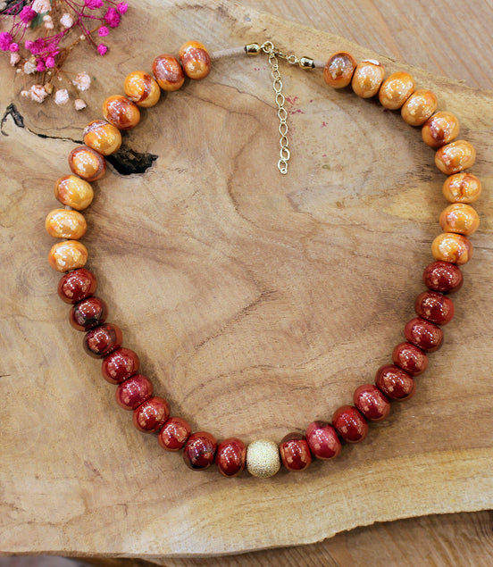 collier GAIA SUCREE orange et rouge