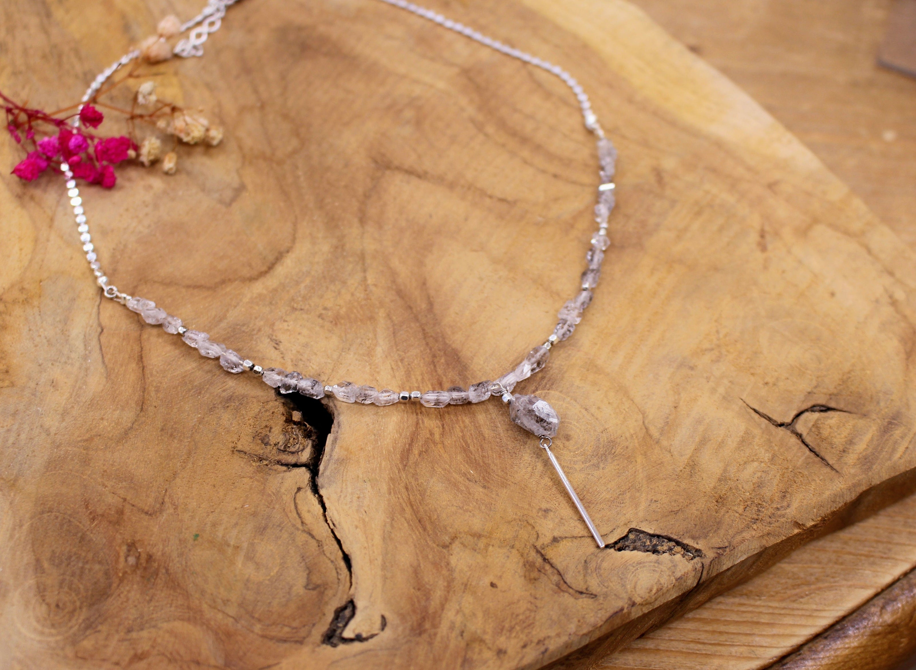 Collier NOCTIS argenté et quartz herkimer