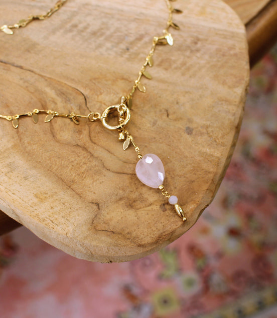 Collier QUIÉTUDE doré quartz rose - opale rose