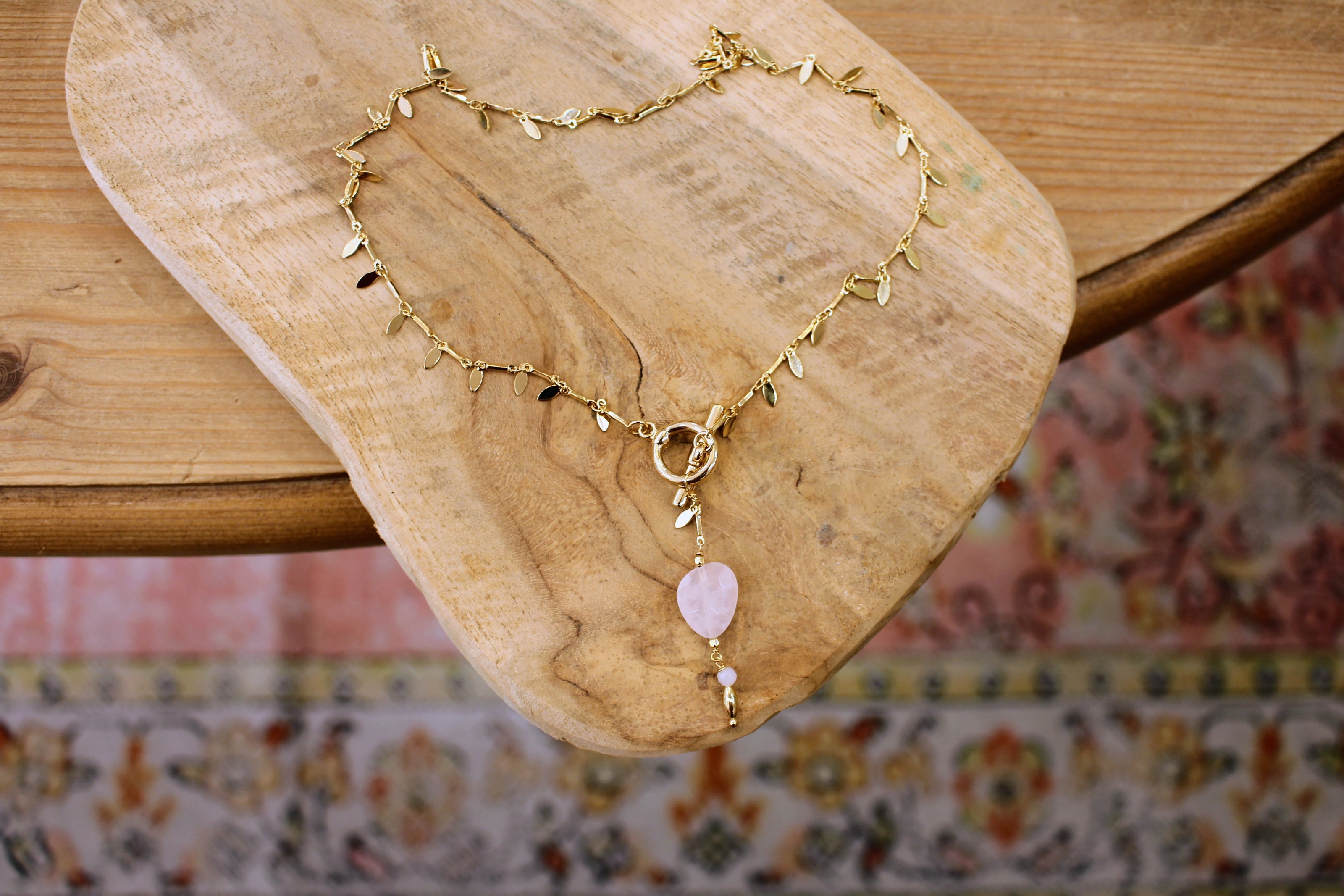 Collier QUIÉTUDE doré quartz rose - opale rose