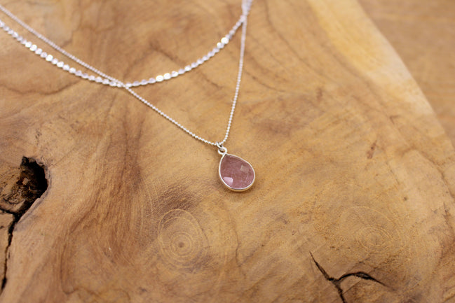 Collier double rang INSPIRATION argenté quartz fraise