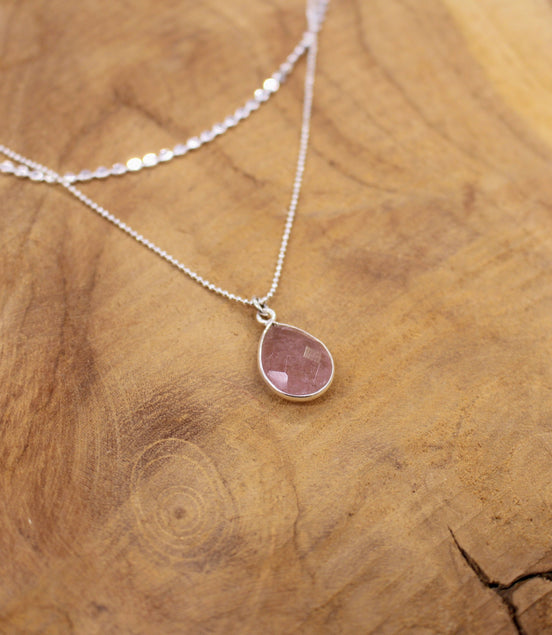 Collier double rang INSPIRATION argenté quartz fraise