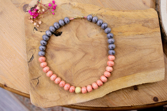 collier GAÏA SUCREE corail et gris
