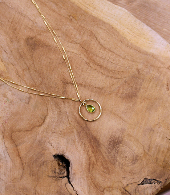 Collier doré TRÉSOR quartz teinté vert péridot