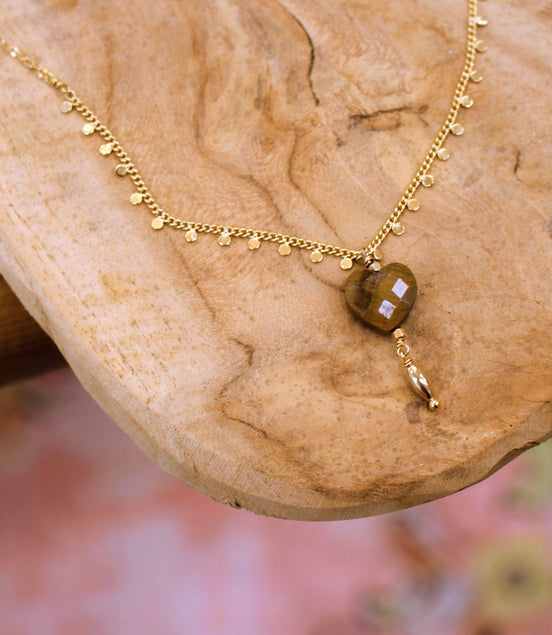 Collier INFINI doré - oeil de tigre