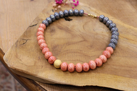 collier GAÏA SUCREE corail et gris