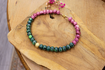 collier GAÏA SUCREE vert et rose