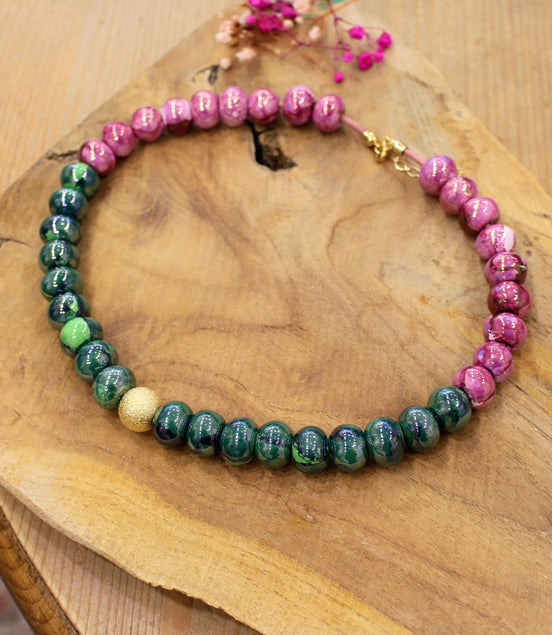 collier GAÏA SUCREE vert et rose