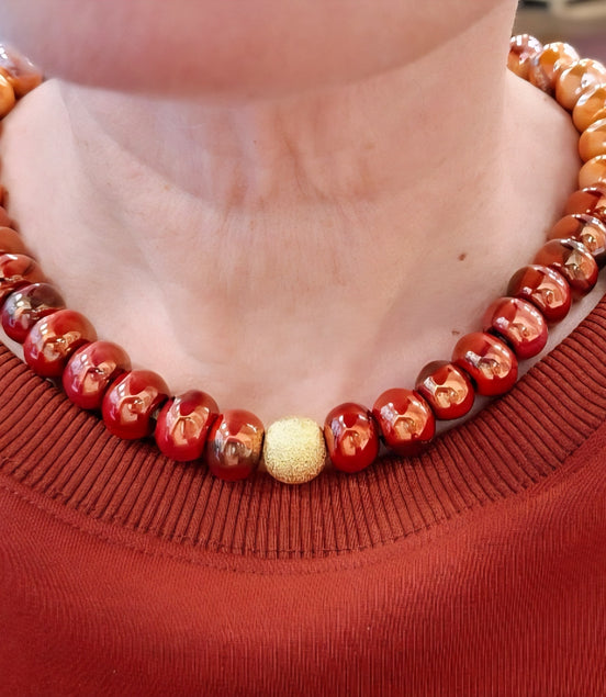 collier GAIA SUCREE orange et rouge