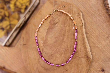 idée cadeau bijou femme collier céramique orange et rose