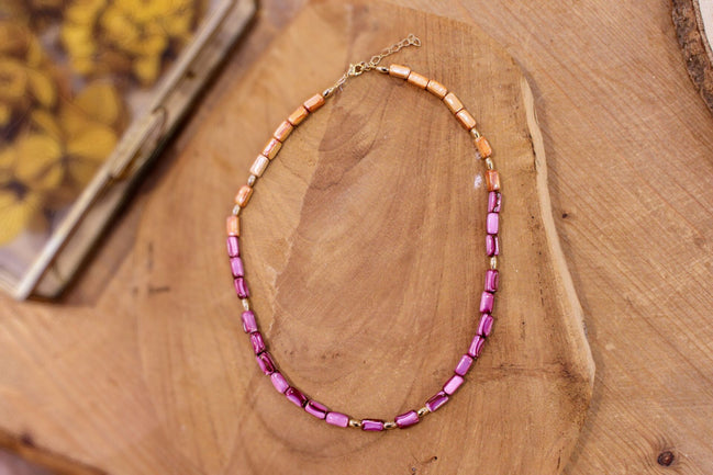 idée cadeau bijou femme collier céramique orange et rose