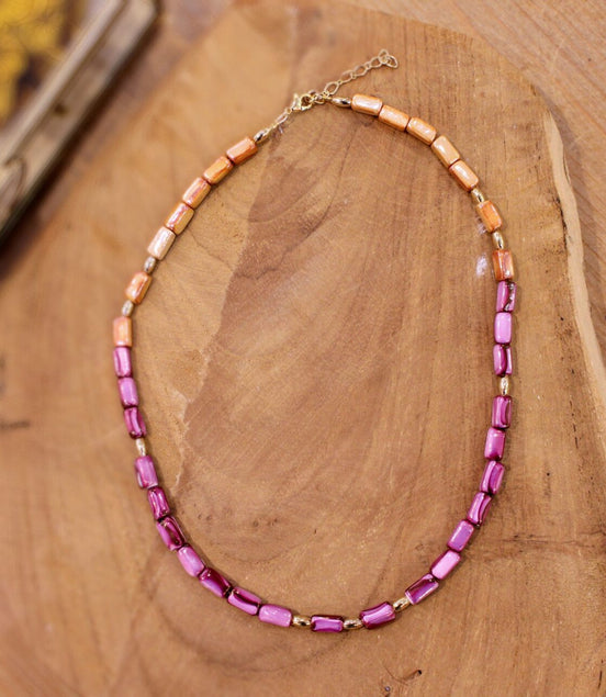 idée cadeau bijou femme collier céramique orange et rose