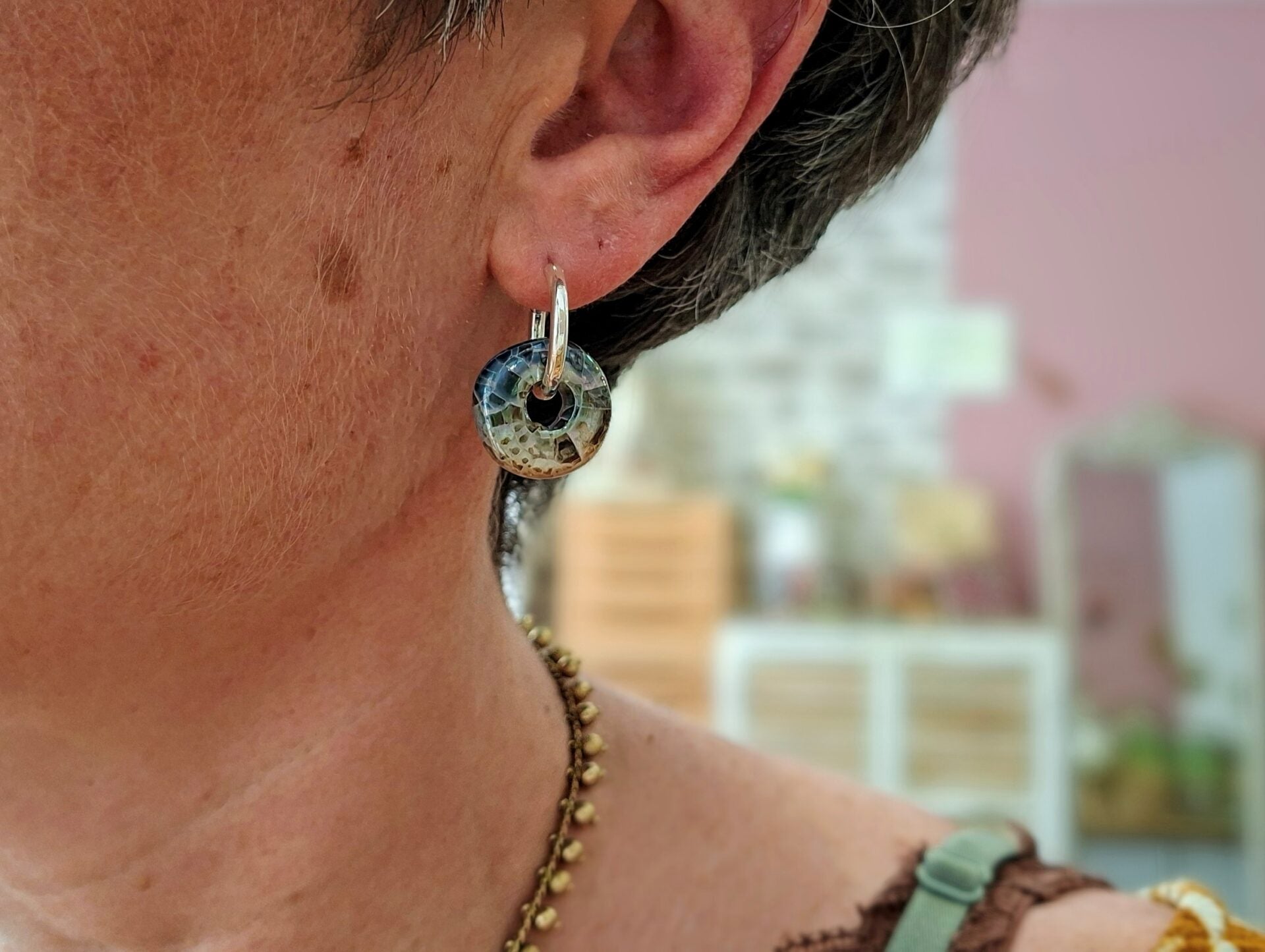 Boucles d'oreilles SHIFT ORIGINELLE argenté bleu/ beige