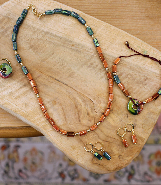 Bracelet ORIGINE HELLENIQUE terre fauve rouille et vert