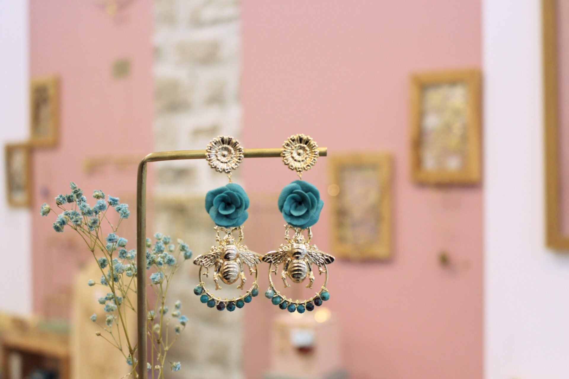 Boucles d'oreilles QUEEN BEE bleu canard et chrysocolle
