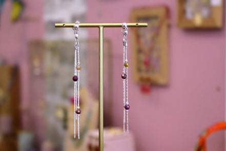 grandes boucles d'oreilles élégantes argenté et saphirs