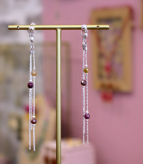 grandes boucles d'oreilles élégantes argenté et saphirs